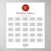 Poster Plan de table de mariage Double Félicité Rouge (Devant)