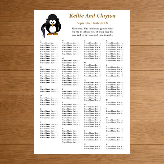 Poster Plan de table de mariage drôle avec 150 pingouins 