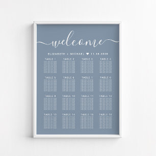Poster Plan de table de mariage Dusty Blue 16 tables Bien