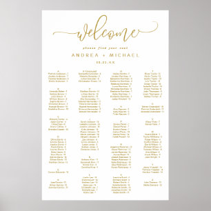 Poster Plan de table de mariage écriture dorée sautillant