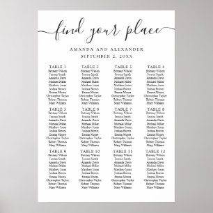 Poster Plan de table de mariage écriture noir et blanc