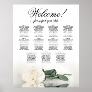 Poster Plan de table de mariage élégant 11 tables Rose bl
