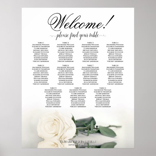 Poster Plan de table de mariage élégant 11 tables Rose bl (Devant)