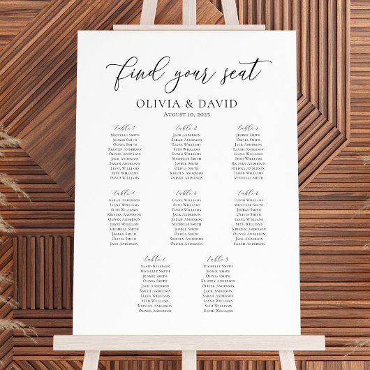 Poster Plan de table de mariage élégant 8 tables