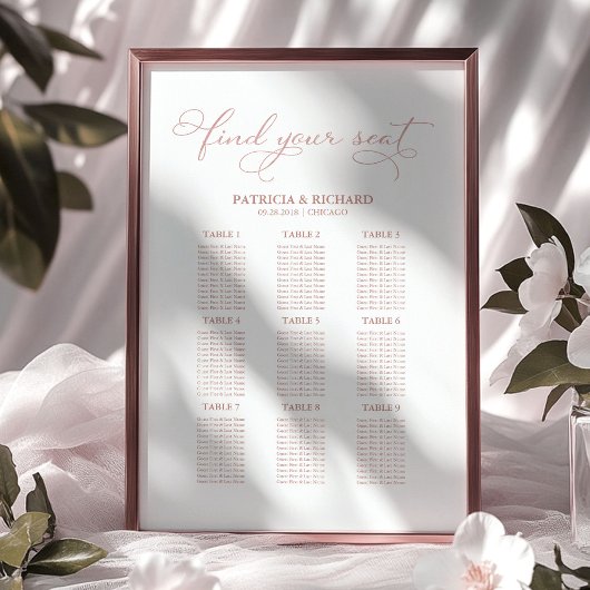 Poster Plan de table de mariage élégant 9 tables