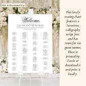Poster Plan de table de mariage élégant à l'écriture noir