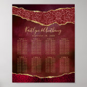 Poster Plan de table de mariage élégant agate bordeaux et (Devant)