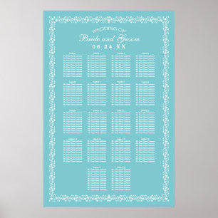 Poster Plan de table de mariage élégant Aqua Bleu avec fi