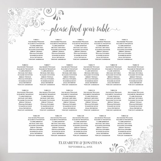 Poster Plan de table de mariage élégant argent blanc 22 t (Devant)