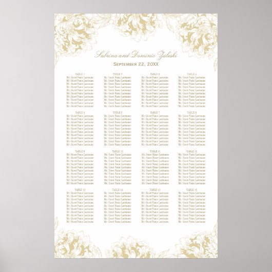 Poster Plan de table de mariage élégant aux fleurs de piv (Devant)