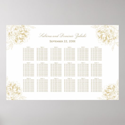 Poster Plan de table de mariage élégant aux fleurs de piv (Devant)
