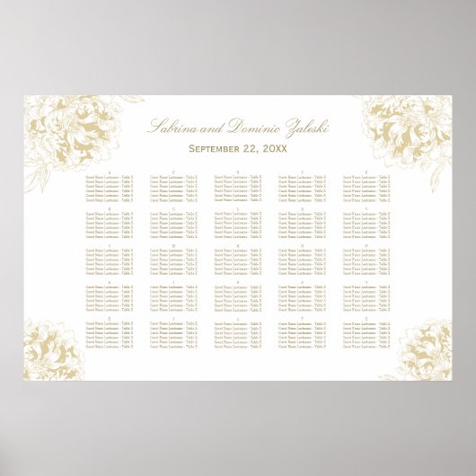 Poster Plan de table de mariage élégant aux fleurs de piv (Devant)