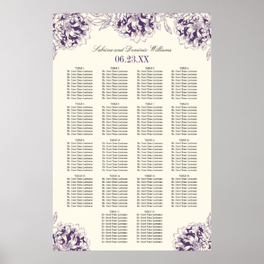 Poster Plan de table de mariage élégant aux fleurs de piv (Devant)
