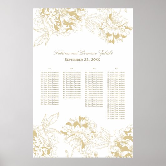 Poster Plan de table de mariage élégant aux fleurs de piv (Devant)