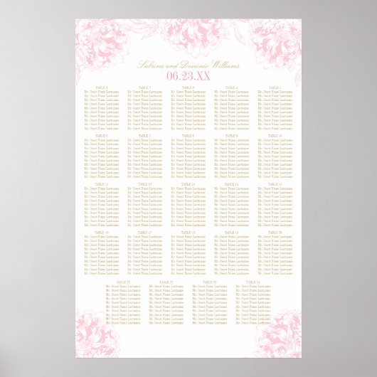 Poster Plan de table de mariage élégant aux pivoines rose (Devant)