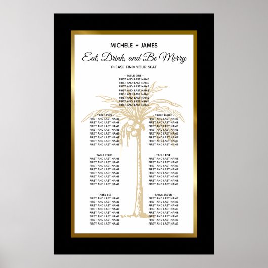 Poster Plan de table de mariage élégant avec palmiers tro (Devant)