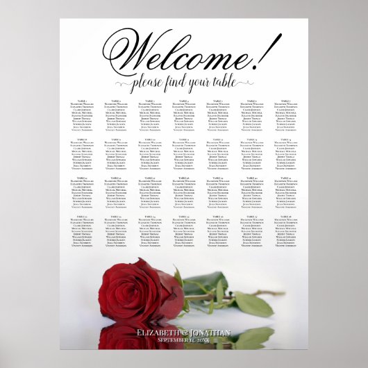 Poster Plan de table de mariage élégant avec rose rouge 2 (Devant)
