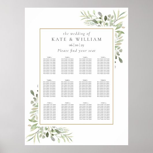 Poster Plan de table de mariage élégant avec verdure (Devant)