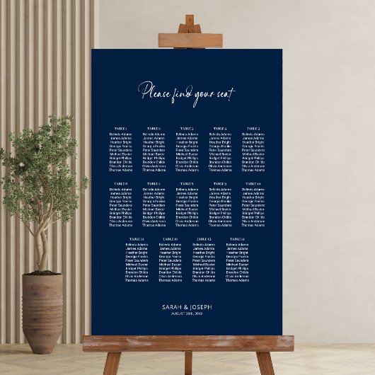 Poster Plan de table de mariage élégant bleu 14