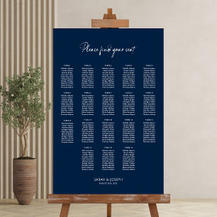 Poster Plan de table de mariage élégant bleu 18 tables