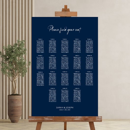 Poster Plan de table de mariage élégant bleu 18 tables