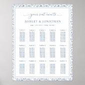 Poster Plan de table de mariage élégant bleu chinoiserie (Devant)