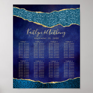 Poster Plan de table de mariage élégant bleu marine et ag