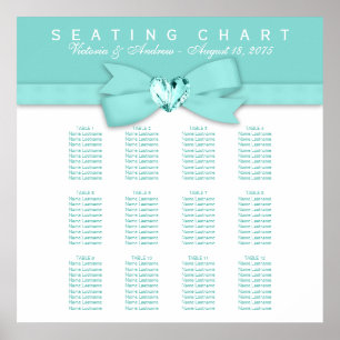 Poster Plan de table de mariage élégant bleu sarcelle