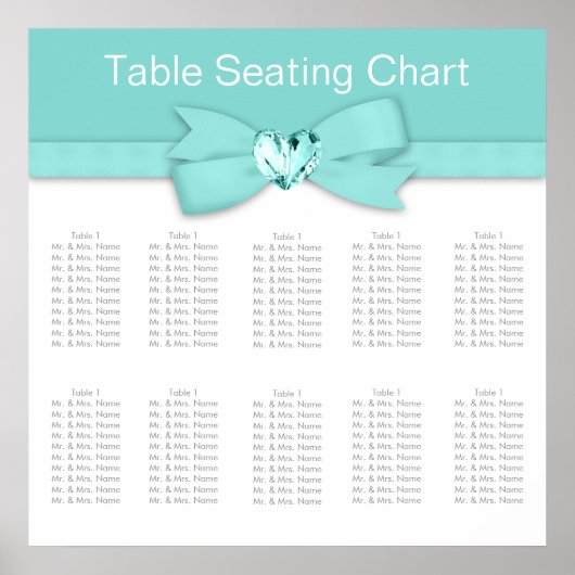 Poster Plan de table de mariage élégant bleu sarcelle (Devant)