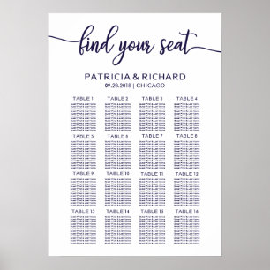 Poster Plan de table de mariage Élégant Chic Bleu Nuit