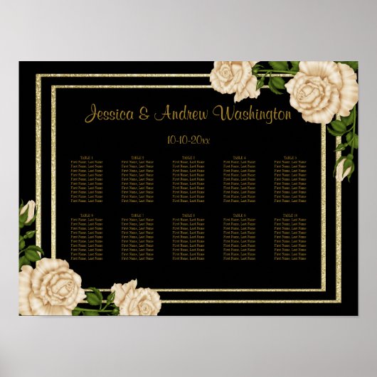 Poster Plan de table de mariage Elégant Coin Roses d'Ivoi (Devant)