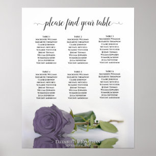 Poster Plan de table de mariage élégant Dusty Purple Rose