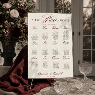 Poster Plan de table de mariage élégant en bordeaux