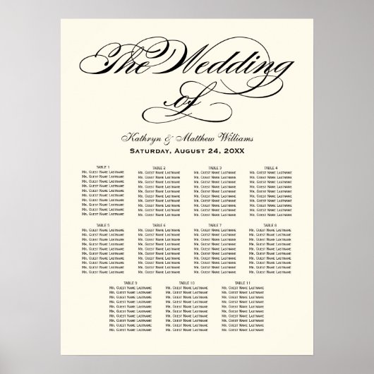 Poster Plan de table de mariage élégant en calligraphie n (Devant)