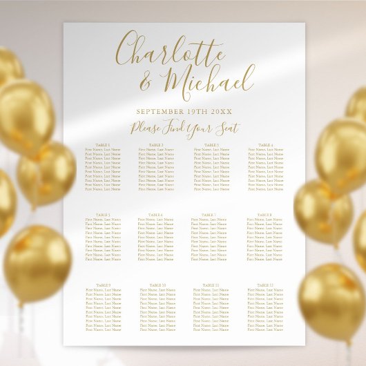 Poster Plan de table de mariage élégant en or Chic