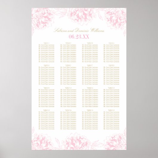 Poster Plan de table de mariage élégant en or rose avec f (Devant)