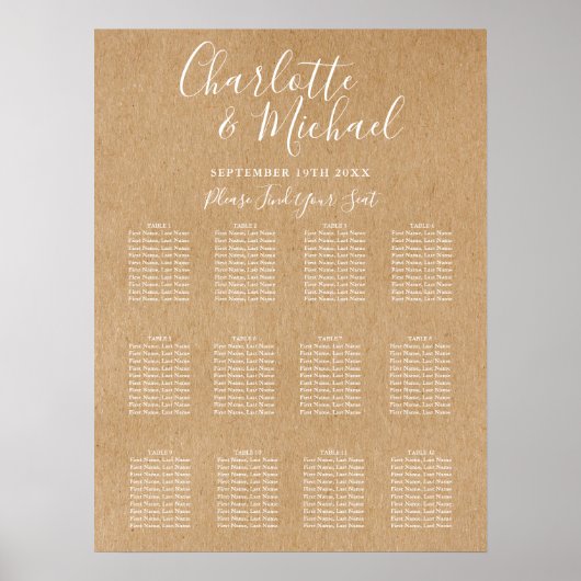 Poster Plan de table de mariage élégant et rustique (Devant)