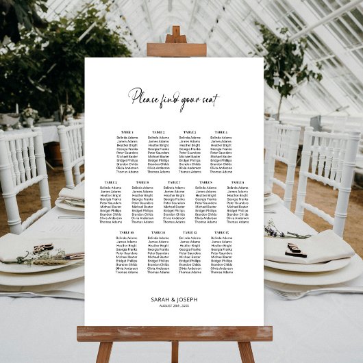 Poster Plan de table de mariage élégant et simple pour 13