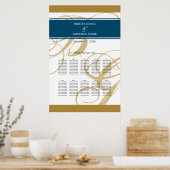 Poster Plan de table de mariage élégant monogramme bleu o (Cuisine)