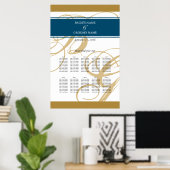 Poster Plan de table de mariage élégant monogramme bleu o (Bureau à domicile)
