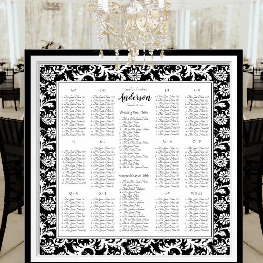 Poster Plan de table de mariage élégant noir et blanc à m
