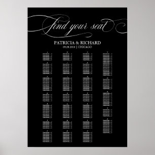 Poster Plan de table de mariage élégant noir par ordre al