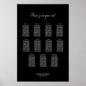 Poster Plan de table de mariage élégant noir pour 11 tabl (Devant)