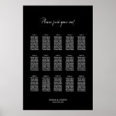 Poster Plan de table de mariage élégant noir pour 15 tabl (Devant)