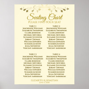 Poster Plan de table de mariage élégant or et crème pour