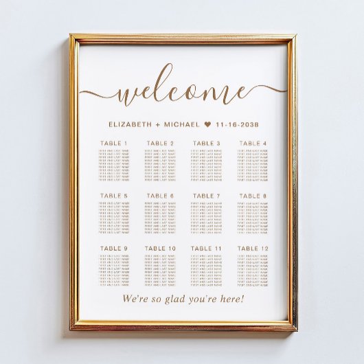 Poster Plan de table de mariage élégant or script 12