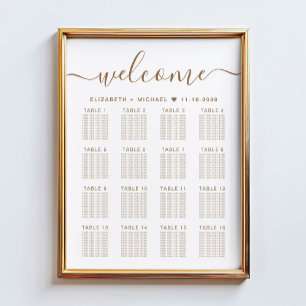 Poster Plan de table de mariage élégant or script 16