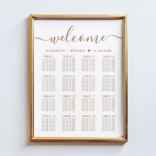 Poster Plan de table de mariage élégant or script 16