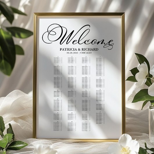 Poster Plan de table de mariage élégant par ordre alphabé
