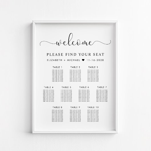 Poster Plan de table de mariage élégant pour 10 tables